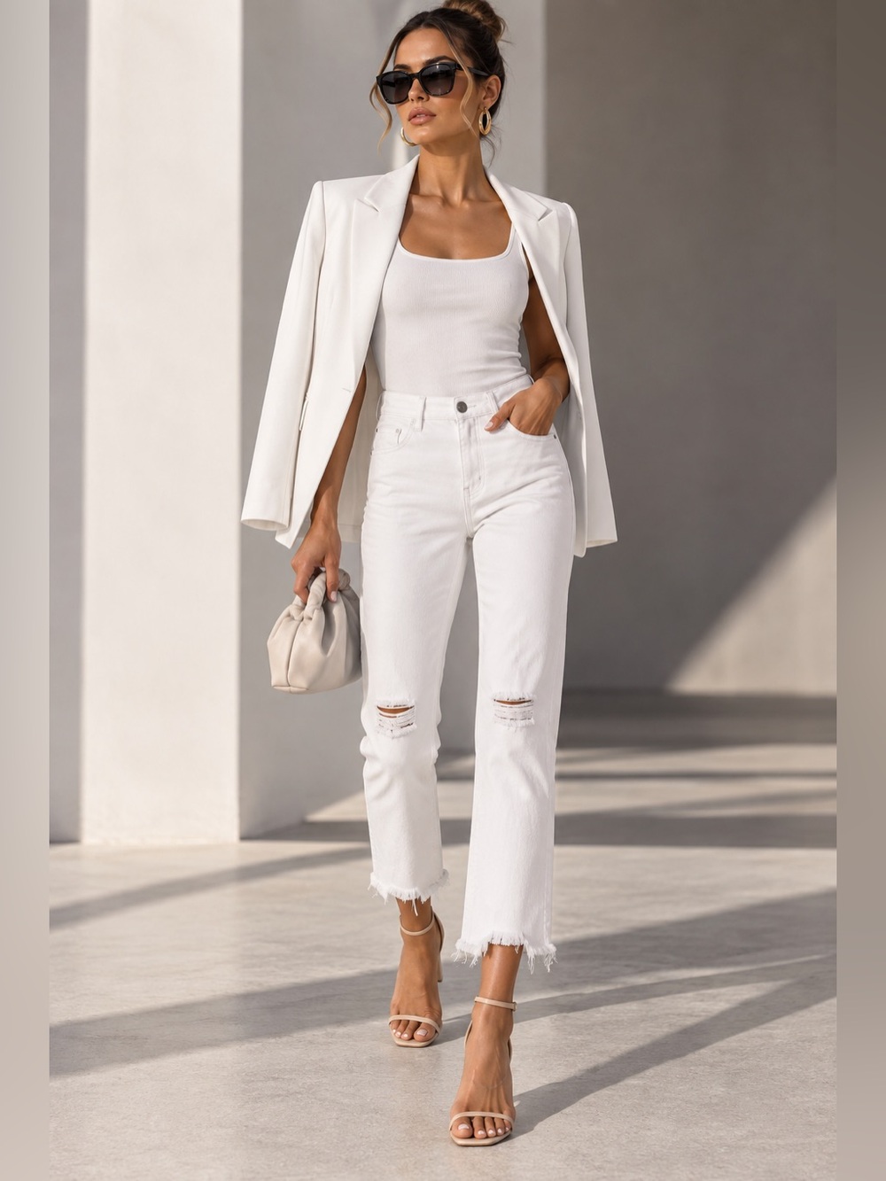 Free People White Distressed Crop Jeans Women’s Size 30 Raw Hem Stretch